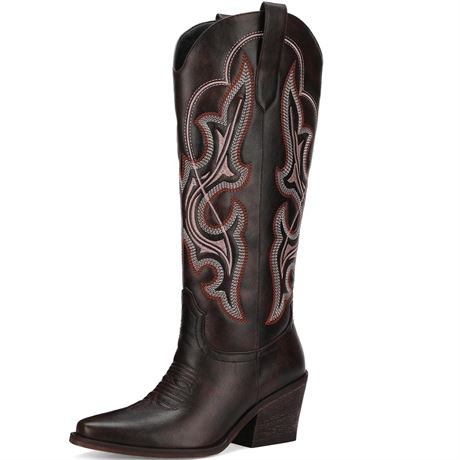 Women's Exquisite Embroidered Western Cowboy Boots Knee High Wide Calf for Fall