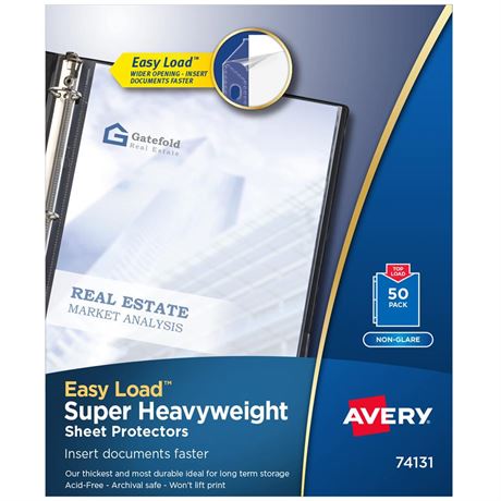 Avery Clear Super Heavyweight Sheet Protectors, Non-Glare, Easy Load, 50