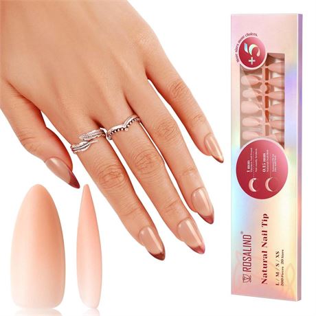 OFFSITE ROSALIND Soft Pink Almond Nail Tips, 200 PCS Matte Pink Nude Nail Tips