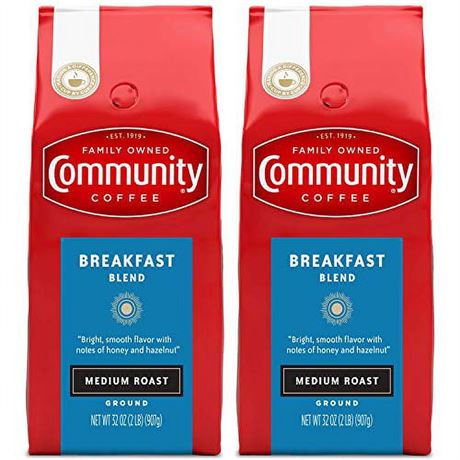 Community Coffee Breakfast Blend Ground Coffee, Medium Roast, 32 Ounce (Pack of