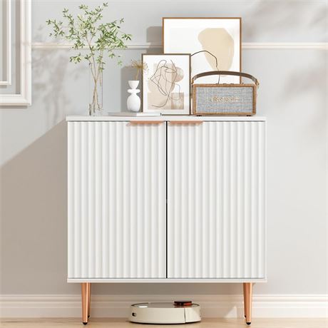 EOYUTLLY White Fluted Buffet Cabinet,Wood Sideboard Buffet Cabinet with Storage