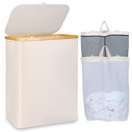 150L Laundry Basket with Lid, Large Laundry Hamper with Bamboo Handle,