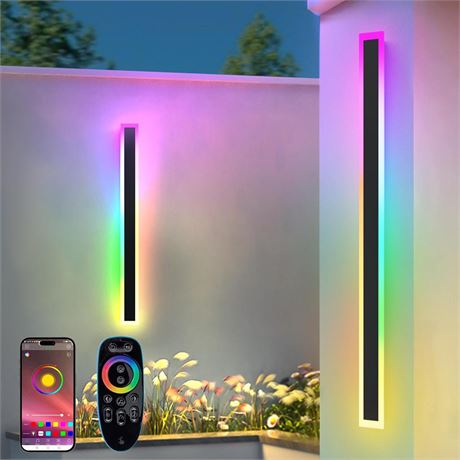 2 Pack Outdoor RGB Long Wall Lights, 31.4inch Wall Lights RGB/Warm/White