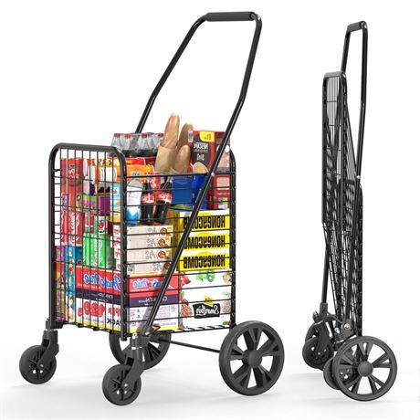 Folding Shopping Cart for Groceries,Large Capacity Grocery Cart, 360° Rolling