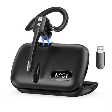 Bluetooth Headset, Wireless Bluetooth Earpiece with Dual-Mic & Noise Canceling,