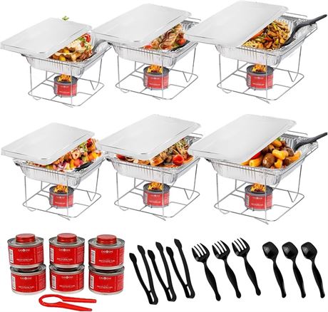 Alpha Living 6 Pack - Disposable Chafing Dish Buffet Set, Half Size Pans,