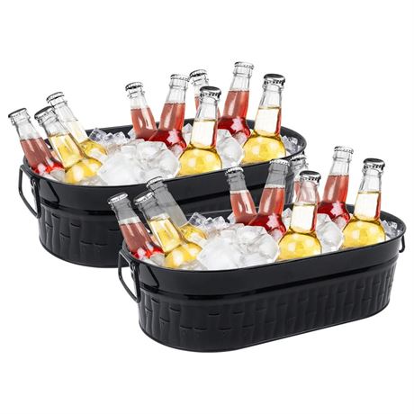 Klmnop 2 Packs Ice Bucket, 14L Metal Beverage Tub with Handles, Black Drink