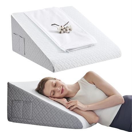 Bed Wedge Pillow for Sleeping-Memory Foam Wedge Pillows for After Surgery, Acid