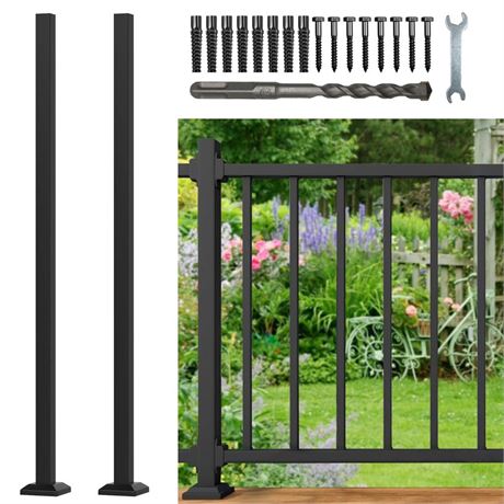 OFFSITE 38” Fence & Rail Handrail Post, 2PCS Metal Railing Post with Bracket