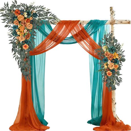 Wedding Arch Flowers with Drapes Kit (Pack of 4) - 2pcs Artificial Teal Orange