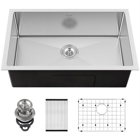 33-inch Undermount Kitchen Sink - SINKVINE Single Bowl Stainless Steel Kitchen