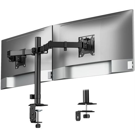 monTEK Heavy Duty Dual Monitor Stand for 17 to 32 Inch Screens, Adjustable Desk