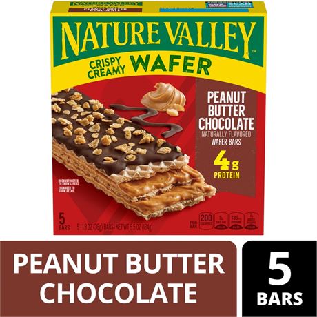 Nature Valley Crispy Creamy Wafer Bar, Peanut Butter Chocolate, 4g Protein, 5