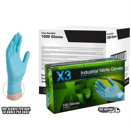 X3 Nitrile  Latex Free  Powder Free  Industrial Disposable Gloves  X-Large