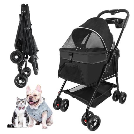 Pet Stroller for Cats/Dogs,4 Wheels Dog Cat Stroller for Up to 30lbs Small