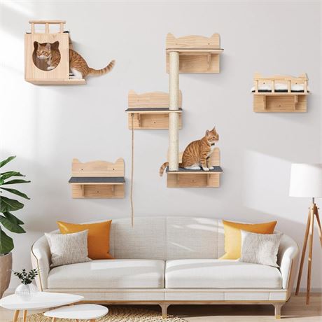 Cat Wall Shelves, Furniture Set, Shelves and Perches for Wall with Plush