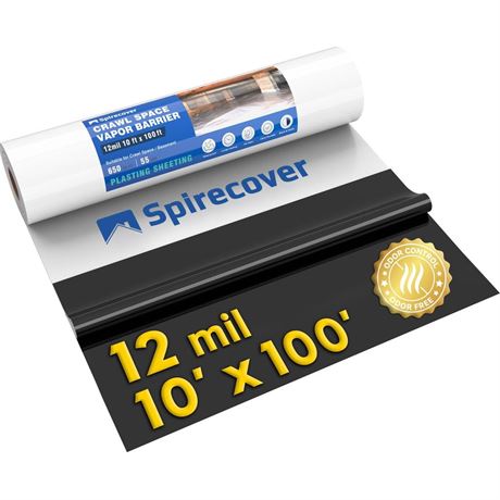 Crawl Space Vapor Barrier, 12mil Film, 10'x100', Drop Cloth Vapor Barrier