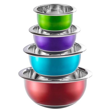 Colorful Mixing Bowl- 4 Pc Set- Stackable Nesting Bowls- Stainless Steel Mixing