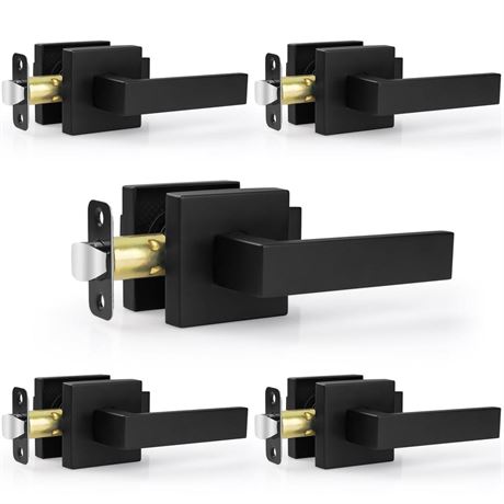 5 Pack Passage Door Handles Matte Black Door Knobs, Interior Door Knobs Square